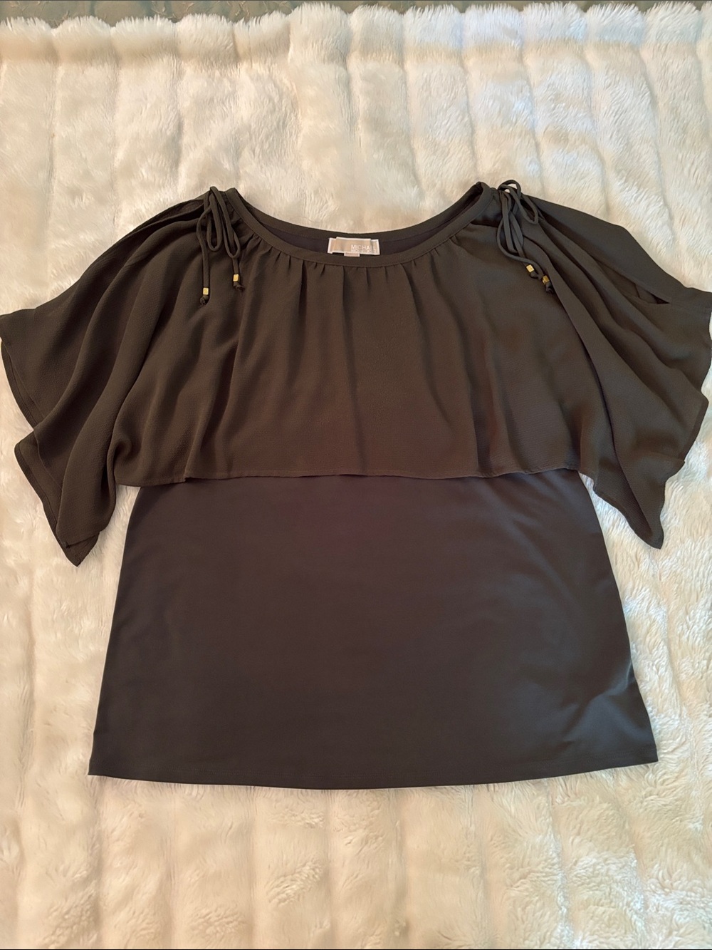 Michael Kors dark green Layered Flutter Sleeve Blouse